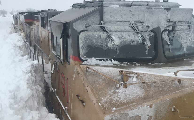 Freight Train Stuck in Snow